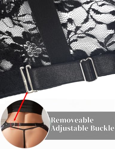 Image of Women Floral Lace Garter Belt Set with 4 Straps Plus Size Suspender Belt