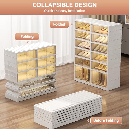 Image of SYNCVIBE Shoe Rack Organizer for Closet Entryway Foldable Sneaker Storage Shoe, Collapsible Shoe Cabinet, Stackable Shoe Storage Cabinet with Lids for Living Room (6 Tiers 24 Pairs)