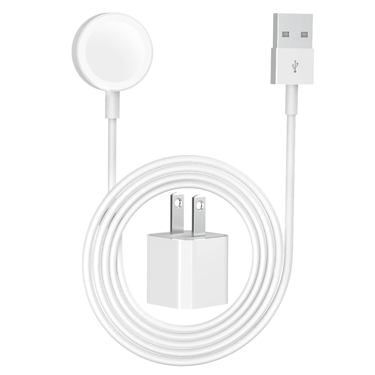 Cargador de reloj para Apple Watch Charger, iWatch Portable Wireless Fast Charging Cable Extra Largo 6,6 FT Cable & Quick USB Wall Charger Adaptador Bloque Compatible con Apple Watch Series 8/7/SE/6/5
