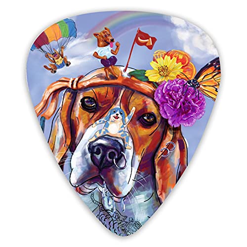 ギターピック ビーグルの頭にデジタル絵画 3種類の厚さ セット - ピック 0.46mm / 0.71mm / 0.96mm 12枚付き アコギ エレキ ウクレレ ギターピック カラフル 多種多色