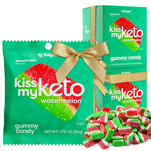 Kiss My Keto Sugar Free Gummies, Gummy Watermelon 12-Pack – Satisfy Cravings while Staying in Ketosis – High Fiber, 3g Net Carbs, Non-GMO, Vegan, & No Gluten – Calorie-Friendly Vegan Candy