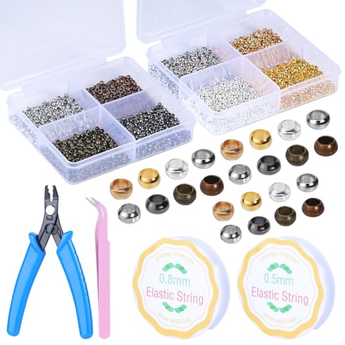MASPHY 3205 Stück Quetschperlen Set Tube Crimp Perlen Rondelle Quetschperlen Kupfer Spacer Beads mit Aufbewahrungsbox für handgefertigte DIY-Schmuck-Accessoires 2 0 mm/2 5 mm