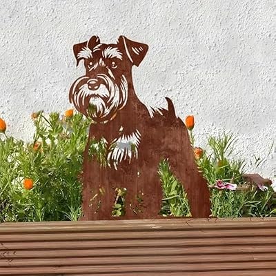 Resama Dog Metal Decorative Garden Stakes - Schnauzer Silhouette Decorative Garden Statues for Outdoor Decor, Unique Gifts for Dog, Lawn Ornaments for Yard and Patio(Rust Colour)