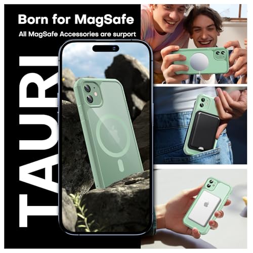 Image of TAURI for iPhone 11 Phone Case, Compatible with MagSafe, Green | with Screen Protector, Not-Yellowing Military-Grade Protection, Shockproof Slim Magnetic Case for iPhone 11