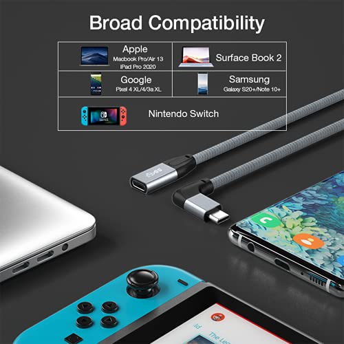 UseBean Cable de extensión USB C de ángulo Recto de 0.2M, 90 Grados Gen 2 10 Gbps USB-C 3.1 Macho a Hembra,Extensor Tipo C en Forma de L,para MacBook Pro/Air,iPad Pro,Nintendo Switch, Steam Deck