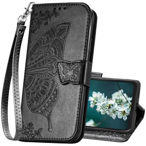Funda tipo cartera diseñada para Moto G 5G 2024, funda con tapa para mujer con estampado de mariposa en relieve de piel sintética, soporte para tarjetas de crédito, ranuras para tarjetas de crédito,