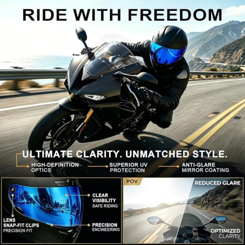 Image of PSLER Shatterproof Helmet Visor for Bell Qualifier,Deep Blue | Impact-Resistant ,UV400 Protection, Motorcycle Tinted Face Shield Replacement for Bell Qualifier /Star /Vortex /RS-1 /Revolver