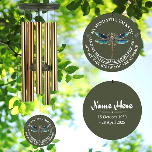 Image of ASTARIN Personalized Wind Chimes, Memorial Wind Chimes, Dragonfly Custom Name Sympathy Gifts Windchime for Loss of Loved One, Condolences 30in /36in Wind Chime for Loss of Loved Ones(Produced in Texas)