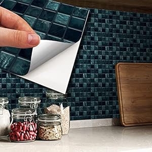 Walplus Tegelstickers Metalen Modern Zelfklevende Tegels Schillen En Plakken Vinyl Decoratie Waterbestendige Keuken Vloer Badkamer Woonkamer Pearl Noir Turquoise Jewel Mozaïek 24Pcs 15Cm(6″) Zwart