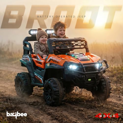 Image of Baybee Broot Electric Car for Kids with Parental Control | Baby Battery Operated Ride On Toy Car with 4x4 Motor, RGB Lights, Music & Swing Mode | Rechargeable Battery Car for Kids 2-6 Years (Orange)