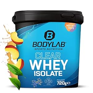 Bodylab24 Clear Whey Isolate 720g Ijsthee Perzik, eiwitshake gemaakt van 96% hoogwaardig wei-eiwitisolaat, verfrissende fruitige drank, wei-eiwitpoeder kan spieropbouw ondersteunen