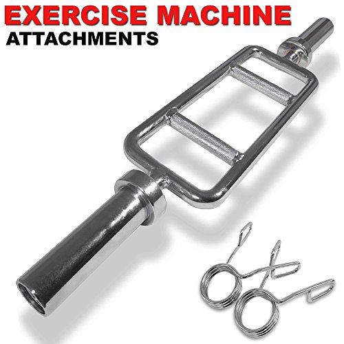 FITNESS MANIAC Home Gym Cable Attachment Handle Machine Exercise Chrome PressDown Strength Training Home Gym Attachments (34\" Weight Bar 2\") - Thumbnail 2