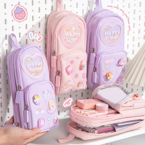 Image of M2K HUB Stylish Pencil Case 6 Layer with 3 Compartment Large Capacity Pen Pencil Pouch Multifunctional Pouch for School Stationary Gift for Child (Pencil Pouch Purple)