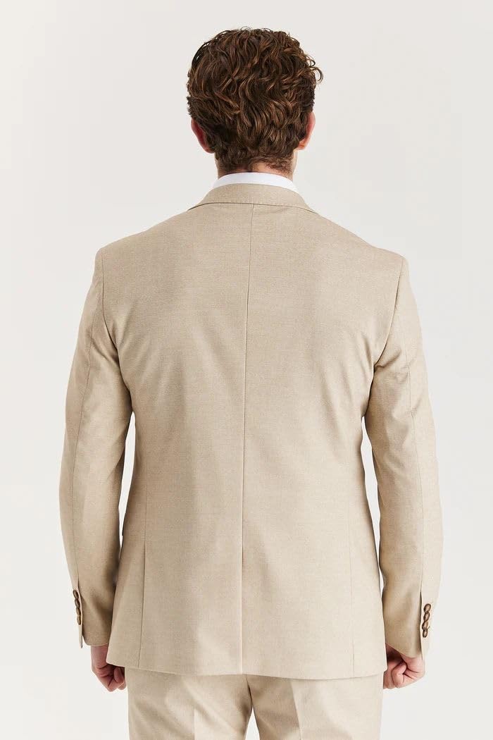 Traje de 3 piezas para hombre, color beige, clásico, con solapa, para boda, verano, baile de graduación