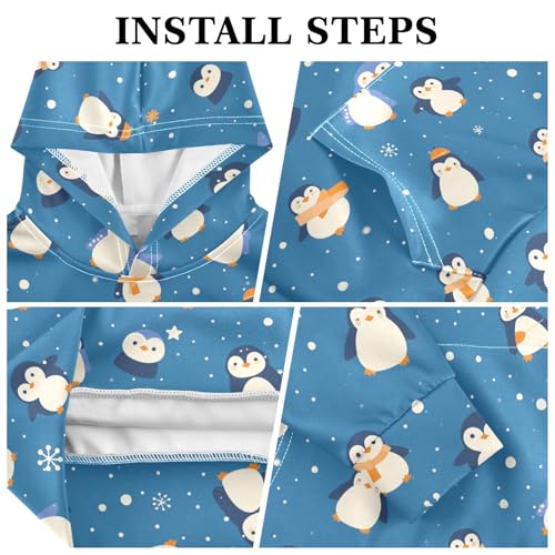 Seamless Pattern Penguins Cobalt Unisex Kids Sweatshirts Sweater Crewneck Pullover Hoodies with Kangaroo Pocket3