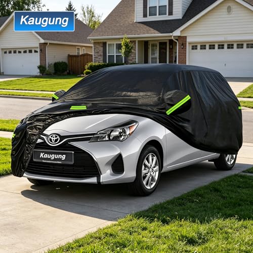 Image of Kaugung Car Cover Custom Fit for Toyota Yaris Hatchback (2003-2024), 7 Layers Waterproof All Weather for Automobiles Full Exterior Cover Rain Sun Snow Protector with Door Zipper. Black