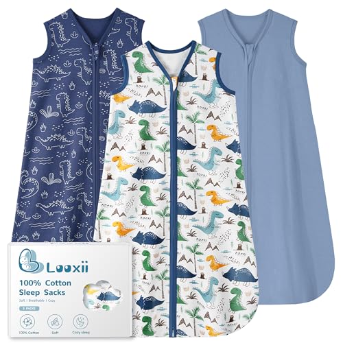 Image of Looxii Baby Sleep Sack 0.5 TOG, 100% Cotton 3 Pack Wearable Blanket Baby Sleep Bag for Newborn Infant, 2-Way Zipper Lightweight Toddler Sleeping Sack 6-12 Months