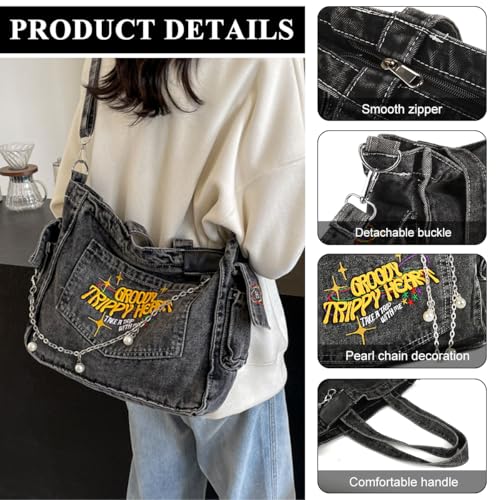 Image of PALAY Crossbody Bag for Woman Denim Cloth Tote Bags Casual Canvas Women Handbags Large Capacity Shoulder Bag for Daily, School