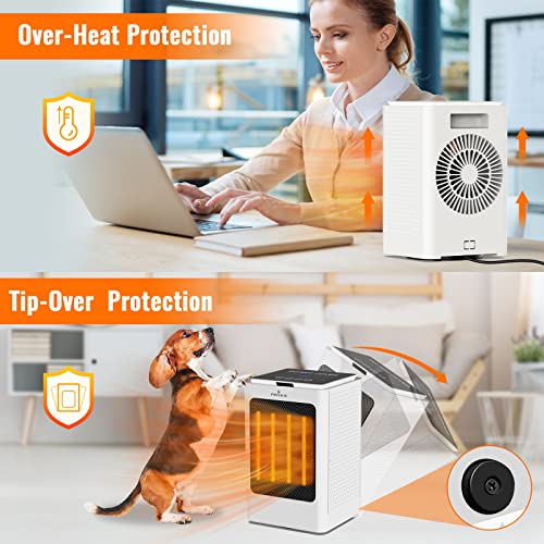 Electric Portable Space Heater - 1500W Adjustable Ptc Fast Heating Ceramic Heater Built-In Timer And Oscillation, Mini Heater With Remote Control For Bedroom,Desk,Office And Indoor Use (White) #TOP4