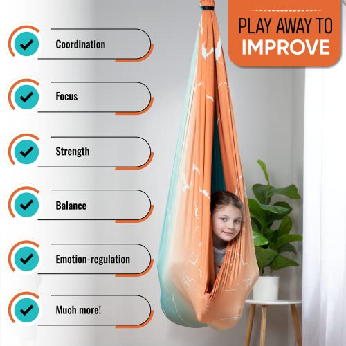 Image of Indoor Sensory Swing for Kids or Outdoor - Holds 300lbs, Double-Layer, & 360 Swivel, Calming Compression Therapy Swing Hammock for Kids & Adults with All Hardware - Sensory-Motor Toys & Gifts