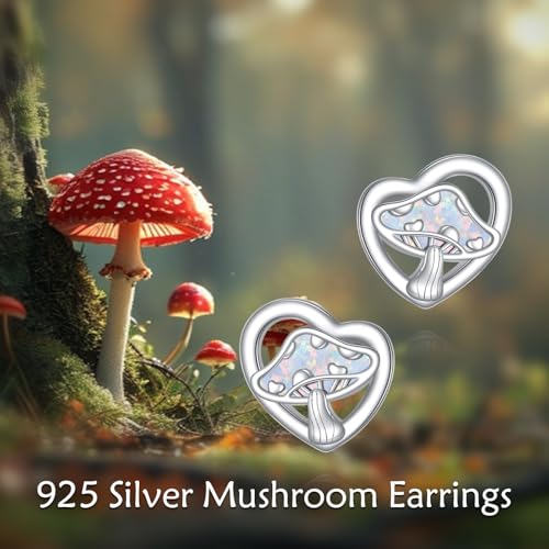 Mushroom Earrings 925 Sterling Silver Opal Mushroom Stud Earrings Cute Toadstool Jewelry Nature Inspired Gifts for Women3