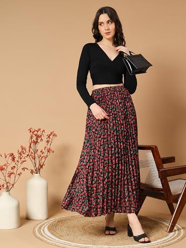 Image of KZULLY | Floral Printed Maxi Skirt | Comfortable Elastic Waist | Stylish Morden and Comfortable Looking | Fashionable and Modern Look Perfect for Any Event| Polyester, Crepe| for Women