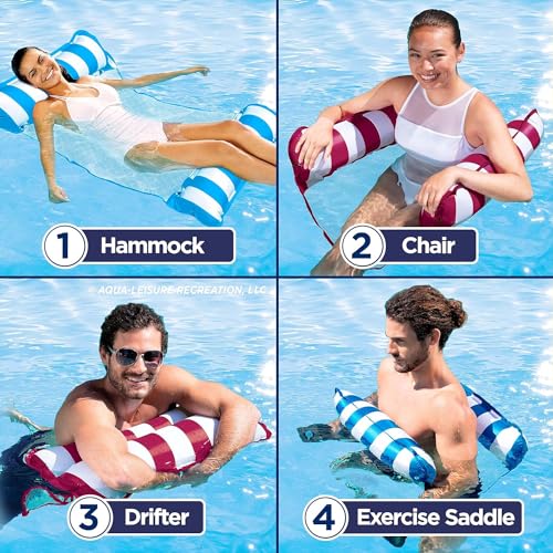 Image of Aqua Monterey Hammock Pool Float - Three Pack - Two Light Blue & One Burgundy /White Stripe, 3-Pack