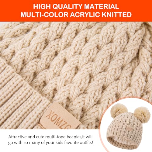 Toddler Winter Beanie Hat, Infant Winter Warm Knit Fleece Lined Cap for Girls Boys with Pom Pom for 0-36 Months 2 Packs4