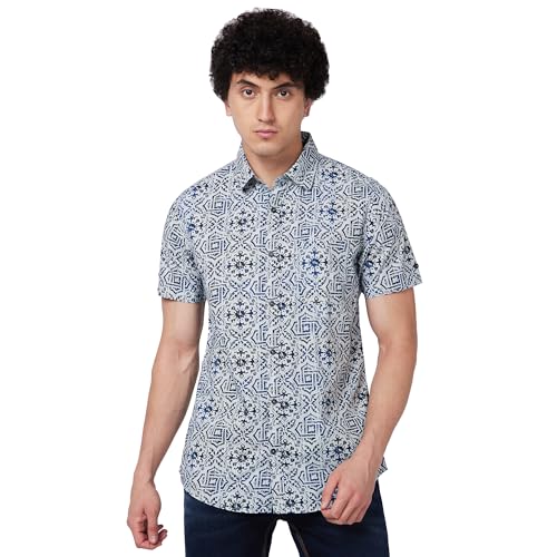 Image of Spykar Men's Regular Fit N /A Half Sleeve Printed Casual Shirts