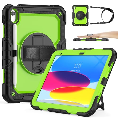 SIBEITU Case Compatible with ipad 10th Generation10.9'', ipad 10 Case with Screen Protector and Pencil Holder Full-Body Drop Protection, 360° Rotate Hand Shoulder Strap 2022