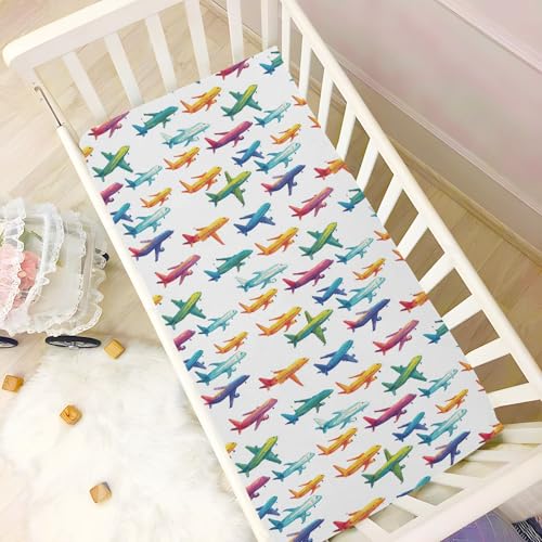 Image of Caikeny Fitted Crib Sheet for Boys Girls Airplane Colored Baby Crib Sheets Bassinet Sheets Crib Mattress Bed Sheets for Toddler Newborn Infant 27 x 39 in