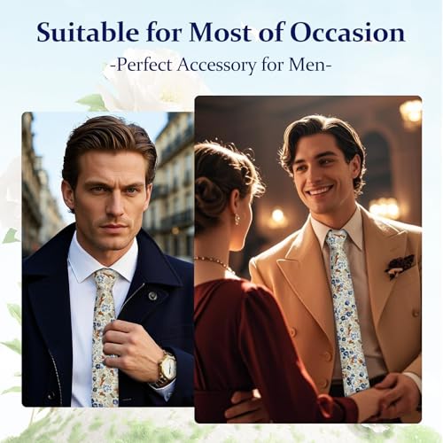 Image of Floral Ties Skinny Tie for Men, Cotton Mens Neckties for Weddings | 2.56'', floral, slim, soft and comfortable, men's neckties for casual, business, party, daily, dating