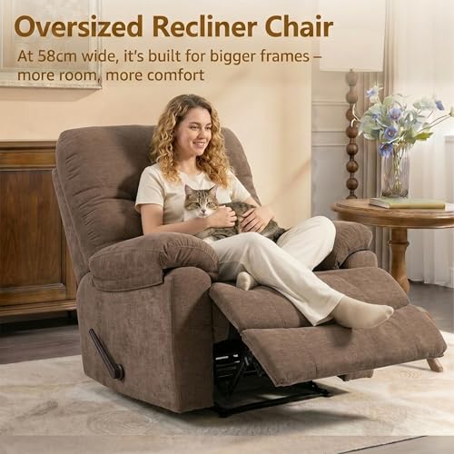 Sillón reclinable grande tela chenille marrón miniatura 6