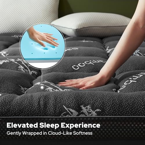 Image of BEDLORE 4 Inch Memory Foam Mattress Topper Twin,2-in-1 Dual Layer Design (2 inch Gel Memory Foam + 2 inch Plush Pillow Top Cover) Mattress Topper Medium-Firm,Pressure Relief & Back Pain Support(Dark Gray)