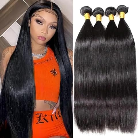 Beauty Queen Straight Bundles Human Hair 16 18 20 22 Inch Human Hair Straight Bundles 100% Unprocessed Brazilian Virgin Hair Bundles Natural Black Color Cover