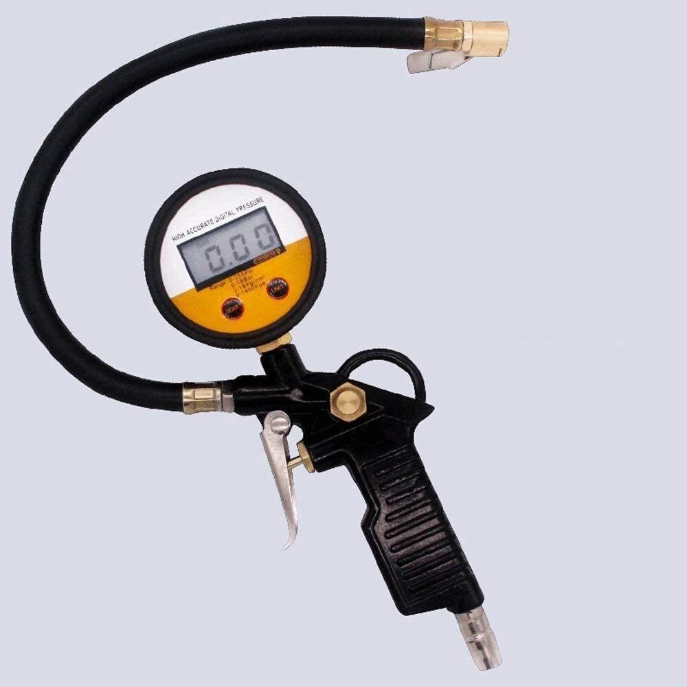 Gonfiatore digitale per manometro per pneumatici, accessori per compressore a mandrino ad aria per gonfiaggio pneumatici da 220 PSI con tubo in gomma a 360° per auto, bici, camion, camper e moto
