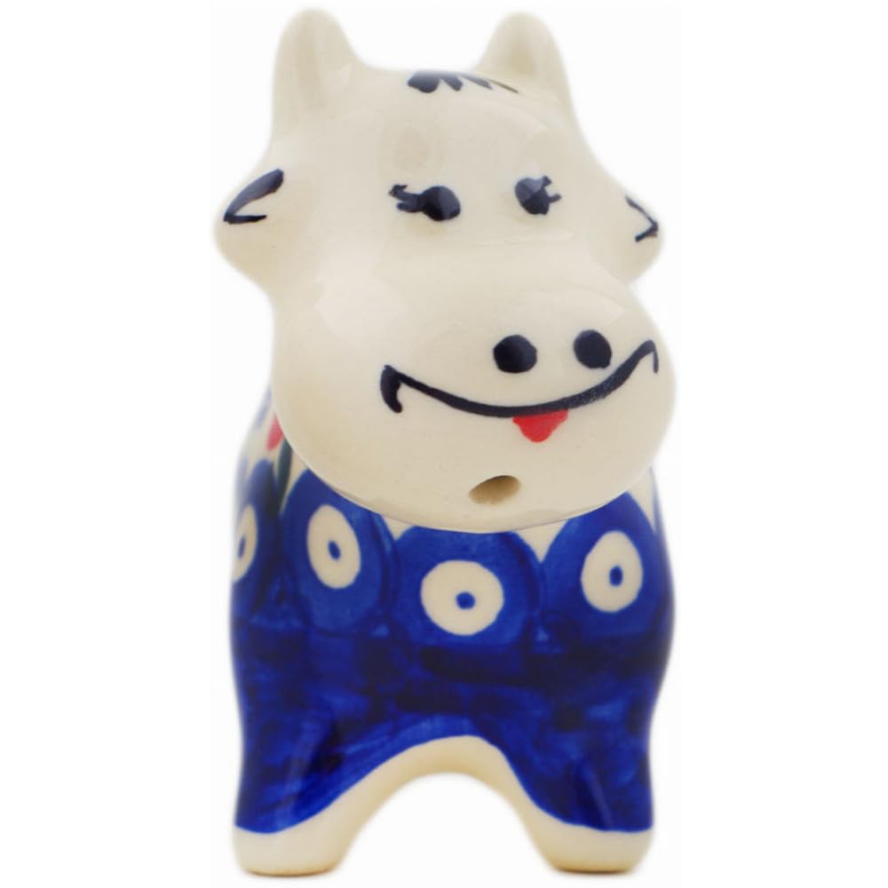 Authentic Polish Pottery Cow Shaped Creamer in Blue Eye Spring Design Handmade in Boles?awiec Poland by Ceramika Bona + Certificate of Authenticity