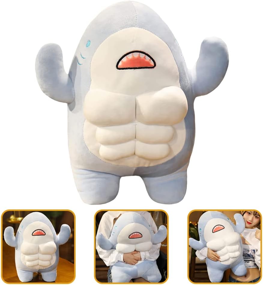 Toddmomy 15.74In Muscle Plush Shark Doll Soft Stuffed Kawaii Shark Pillow Handheld Adjustable Sign Holder Toy for Kids Birthday