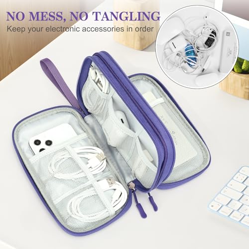Image of FYY Electronic Organizer, Travel Cable Organizer Bag Pouch Electronic Accessories Carry Case Portable Waterproof Double Layers Storage Bag for Cable, Charger, Phone, Earphone, Medium Size, Purple