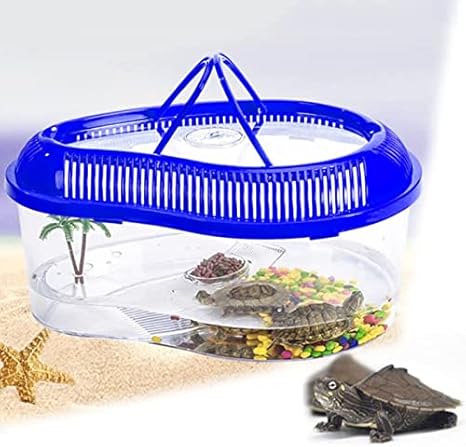 OUMIFA Pecera Casa de Reptil de la pequeña Tortuga portátil de la Tortuga Casa de Reptil con la Cubierta Desmontable de la manija Terrarium Hábitat de terrario Claro y Transpirable (Color : Pic)