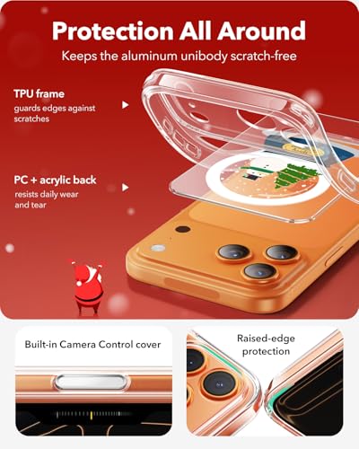 Image of ESR for iPhone 17 Pro Case, Camera Control Cover, Compatible with MagSafe, Shockproof Military-Grade Protection, Magnetic Phone Case for iPhone 17 Pro, Classic Hybrid Case, Christmas Globe