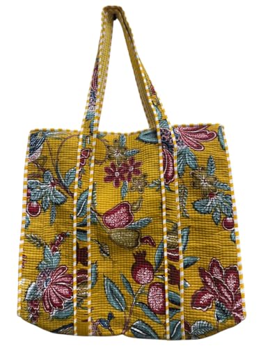 Bolso tote de algodón acolchado con estampado tropical miniatura 1