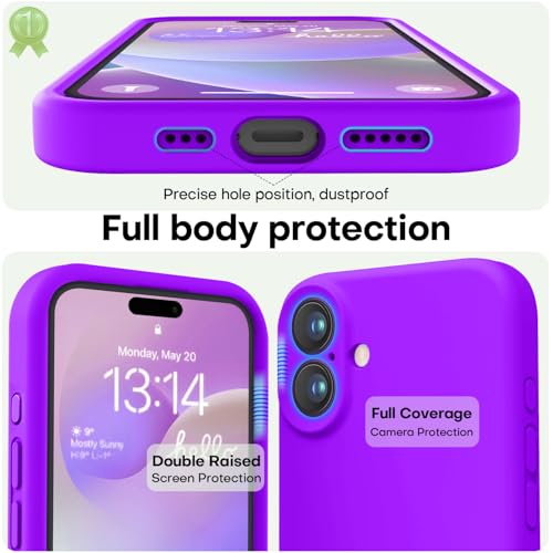 Image of LOVE 3000 Designed for iPhone 16 Case, Premium Silicone with [Soft Anti-Scratch Microfiber Lining] Shockproof Protective Phone Case for Men Women Girls 6.1 inch, Neon Purple