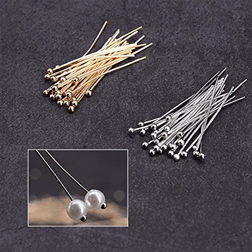 Weisha 100Pcs/Lot Copper Head Pins Beads T-Pins For Diy Beads Pearls Jewelry Making Accessories Round Gold Silver Color Earring Making Supplies(30Mm,Silver) #TOP6