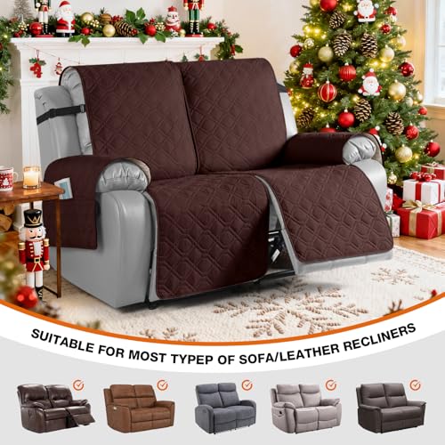 Image of VANSOFY Waterproof Recliner Loveseat Covers Washable, Coffee,2 Seater | 1-Piece, Non-Slip with Elastic Straps, Sofa Cover with Pocket for Dogs, Pets
