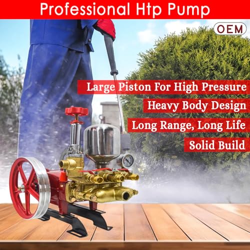 Image of OEM HTP-50 High-Pressure Power Sprayer Pump | Heavy-Duty Pump with Pulley System | 3 Output to 3-1 /2 inch Inch | Agricultural, Irrigation, Mist Fogging, Tracktor Mounted and Car Washing Sprayer