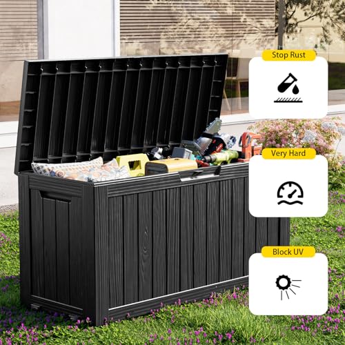 image for MAIUSCOLI 75 Gallon Waterproof Outdoor Storage Box,Resin Deck Box,Lock