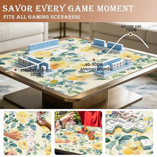 Tapete de Mahjong Acuarela Floral Amarillo/Cian 33x33 in miniatura 4