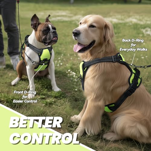 VIVAGLORY Easewalk Hundegeschirr, Anti Zug Hundegeschirr für Training & Spazieren, Anti Zieh Geschirr Welpengeschirr Mit Griff, Ausbruchsicher & Non-Stop für Welpe Hunde, M, Leuchtendgelb - Plain
