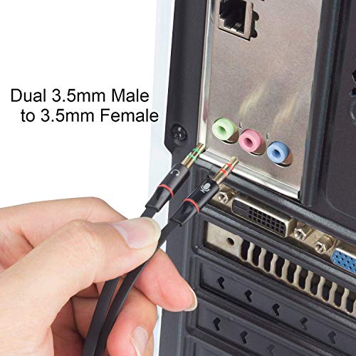 Image of Gold Plated 3.5 mm Headphone Splitter for Computer 2 Male to 1 Female 3.5mm Headphone Mic Audio Y Splitter Cable Smartphone Headset to PC Adapter- Black (Pack of 1)